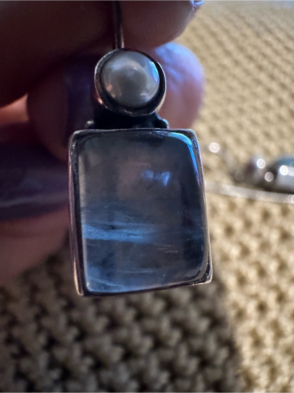 Sterling Silver Sundance labradorite and Pearl Drop Earrings - Picture 4 of 10